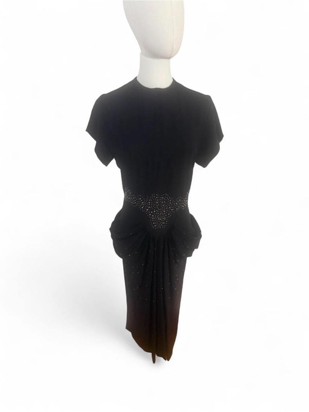 1940s Starburst Dress Black Embellished Peplum Evening Dress